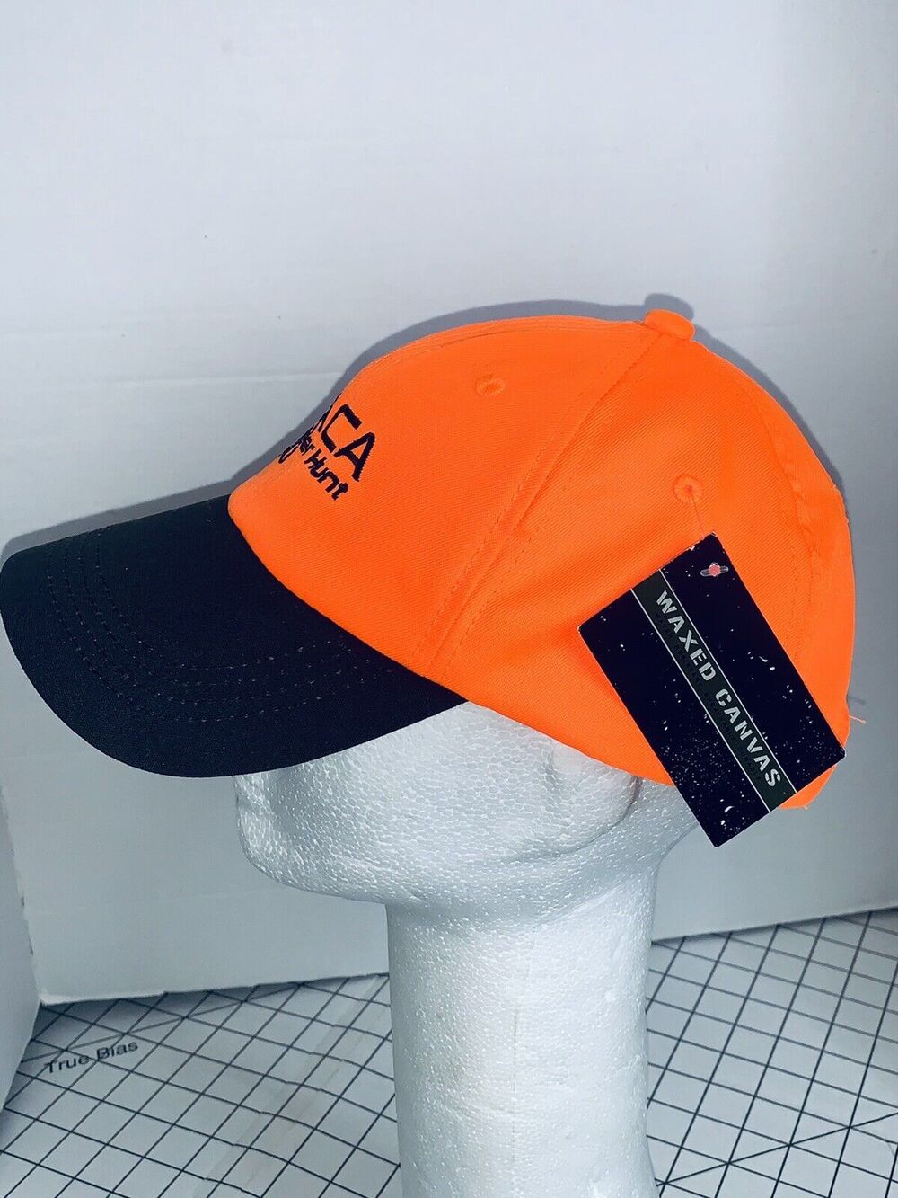 ACA Deer Hunt Blaze Orange Cap Hat Strap Back Black Curve Brim Waxed Canvas nwt